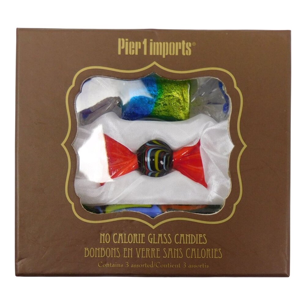 Pier 1 Imports Three Assorted Art Glass Wrapped Candy Ornaments Home Decor - Picture 2 of 8